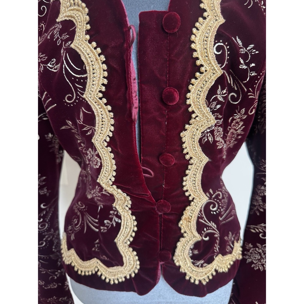 Vtg 80s J McClintock Blazer Burgundy Gold Velvet Victorian Regencycore Boho - Picture 13 of 16